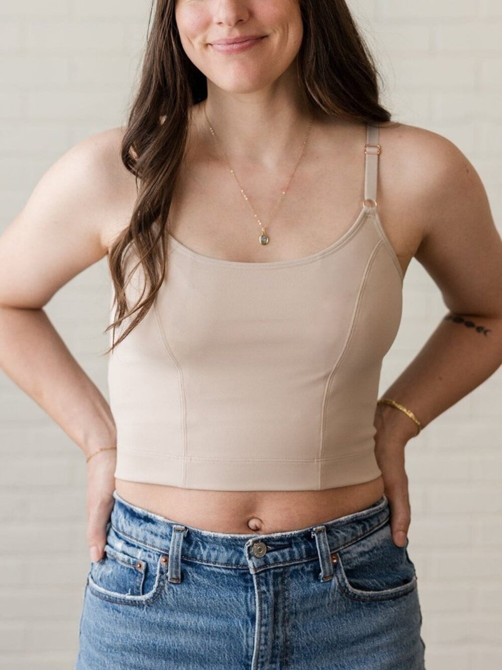 Davin & Adley Amelia Bra/Cropped Cami - Sand Color, Solid Back